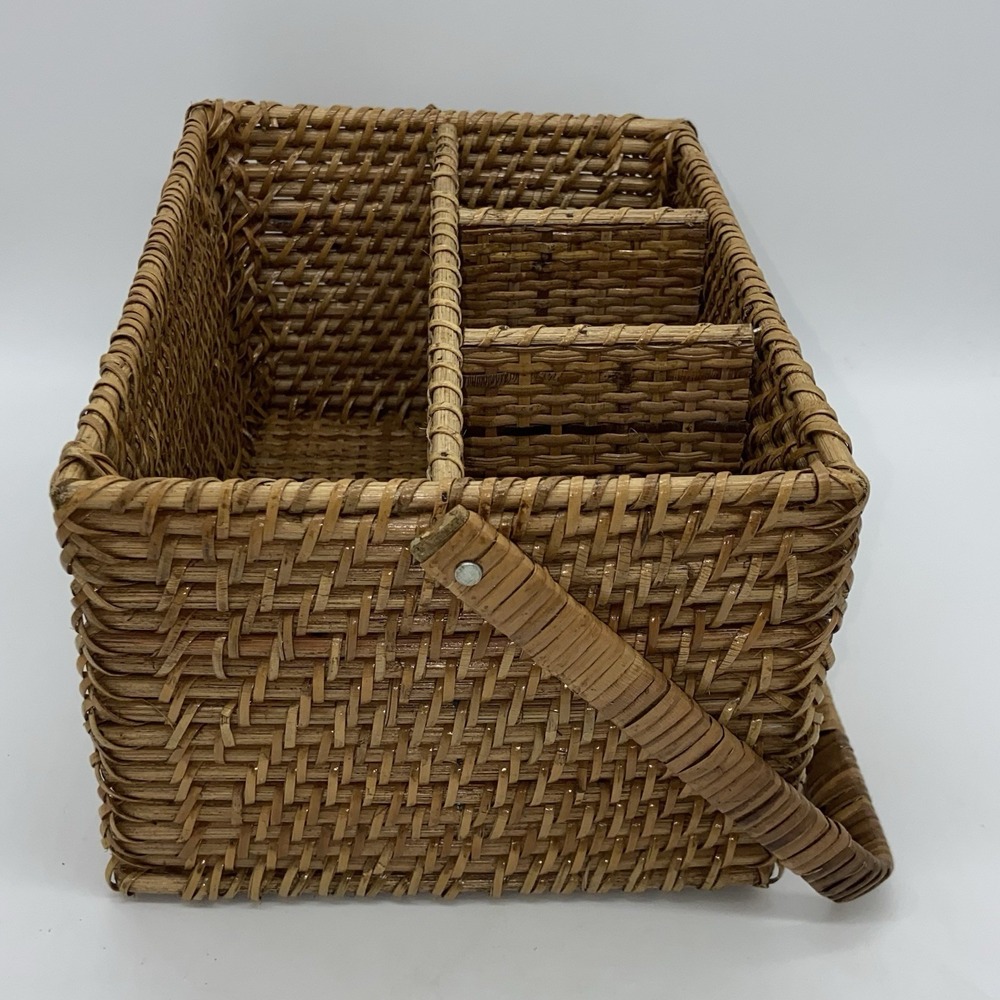 Utensil‎ Holder Rattan Paper Plates Forks Spoons Knives Camping Picnic EUC - Picture 6 of 10